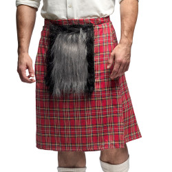 Škótsky kilt, červený s kožušinovým lemovaním